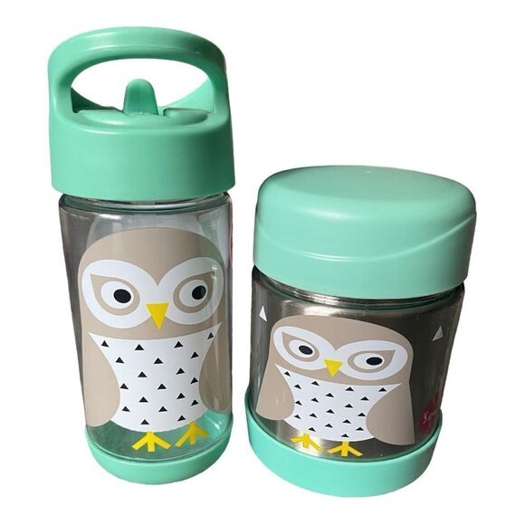 3 sprouts Owl Water bottle and stainless steel food jar set - Picture 1 of 5